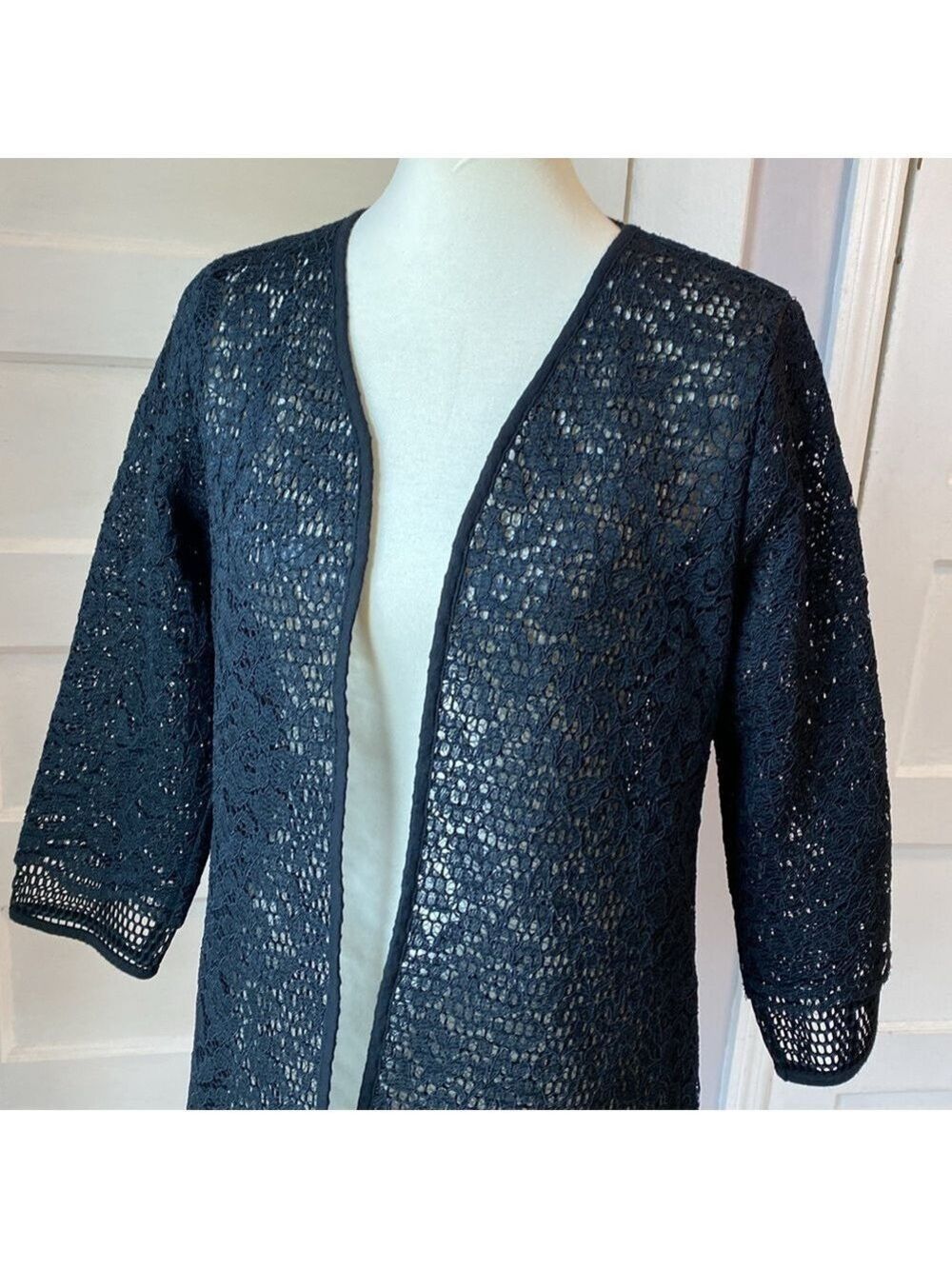 Alfani Semi-sheer Lace Two Layer Black Cardigan, Size S - Picture 3 of 12